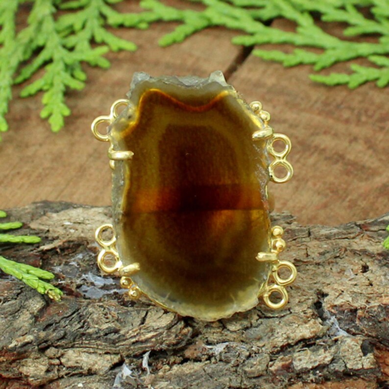 Natural Brown Slice Agate Gemstone Sterling Silver Ring