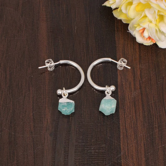 Amazonite Gemstone Brass Earrings