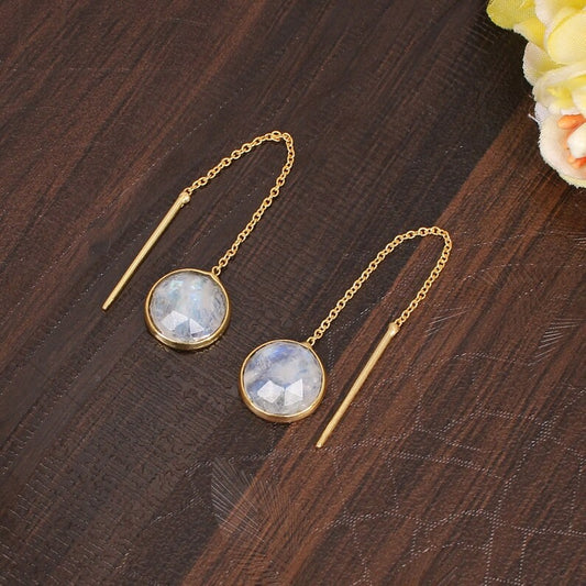 Blue Flashy Moonstone Chain Earrings...