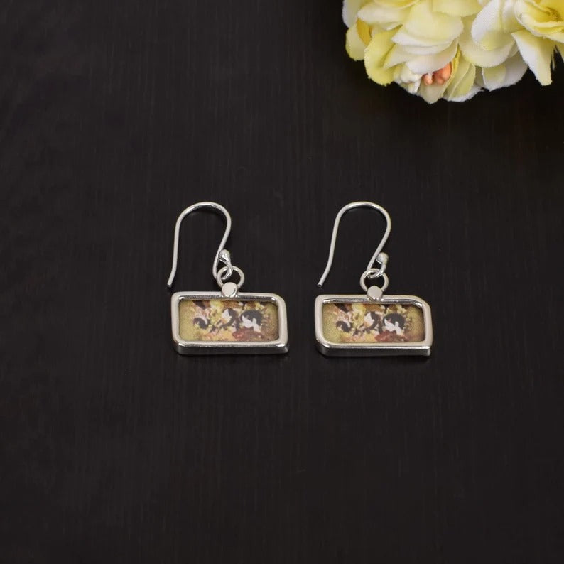 92.5 Sterling Silver Rectangle Painting Frame Earrings