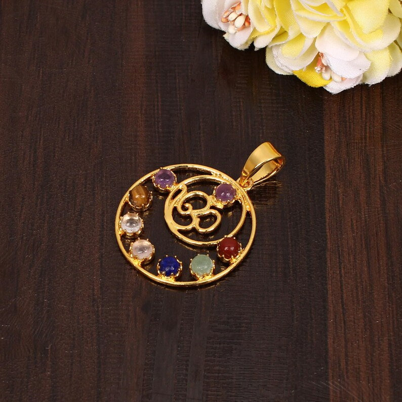 Hindu Religious Gold Plated Om Round Pendant