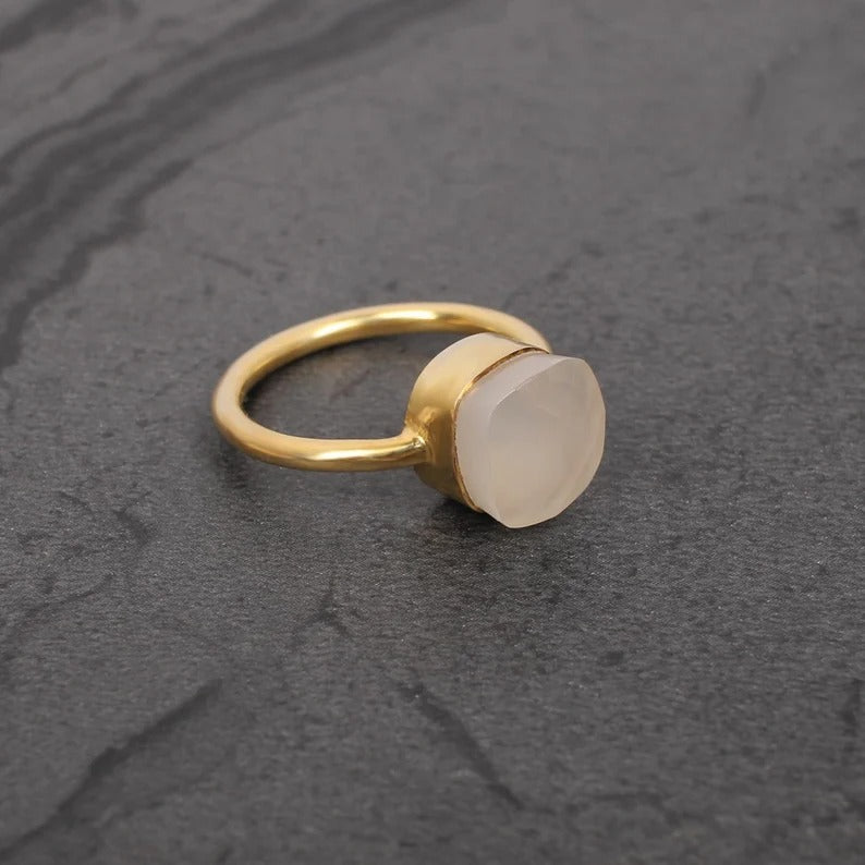 Natural White Onyx Gemstone Sterling Silver Ring