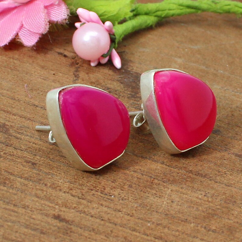 92.5 Sterling Silver Fuchsia Chalcedony Gemstone Earrings