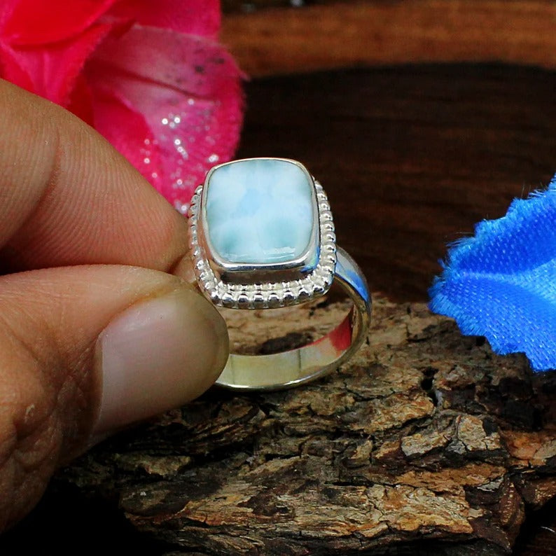 Natural Larimar 92.5 Sterling Silver Ring