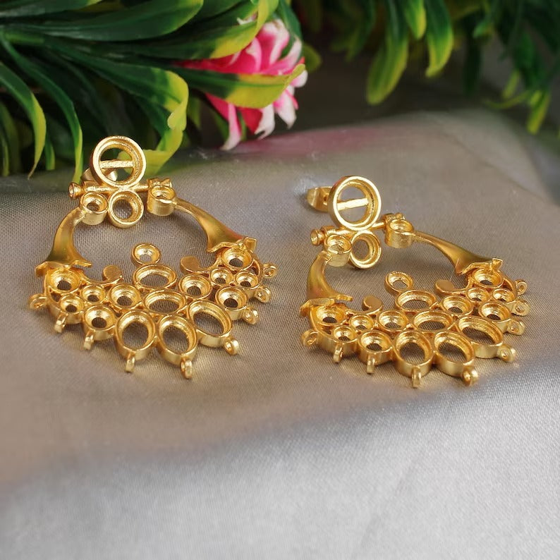 Gold Plated Collet Brass Earrings