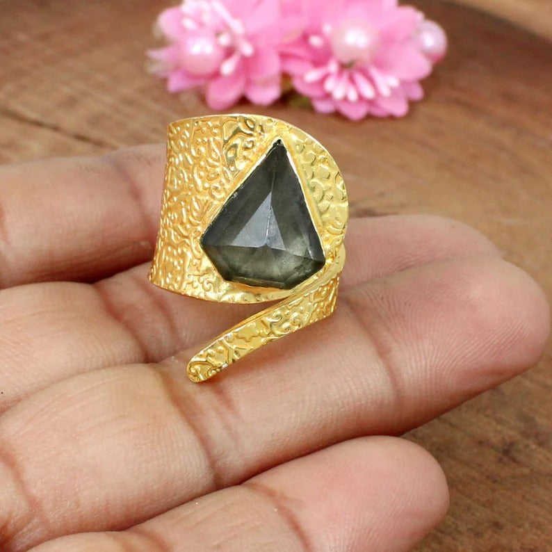 Gold Plated Crystal Pyrite Ring