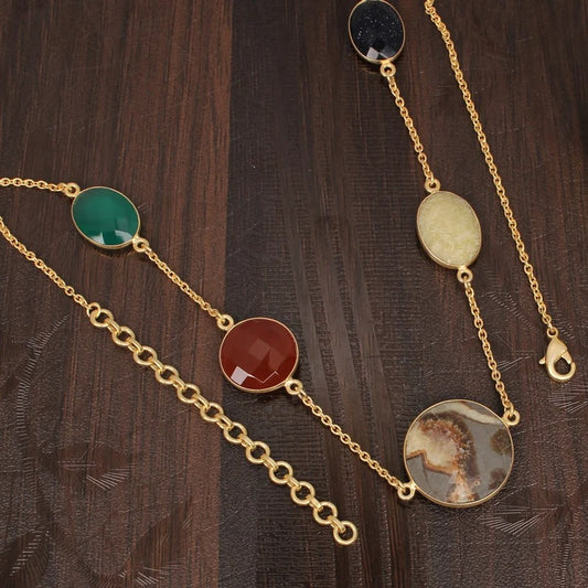 Natural Serpenite Gold Plated Chain Necklace