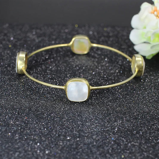 Mother Of Pearl Gold Plated Brass Bangle