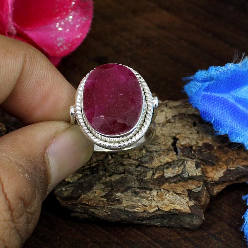 Natural Indian Ruby 92.5 Sterling Silver Ring