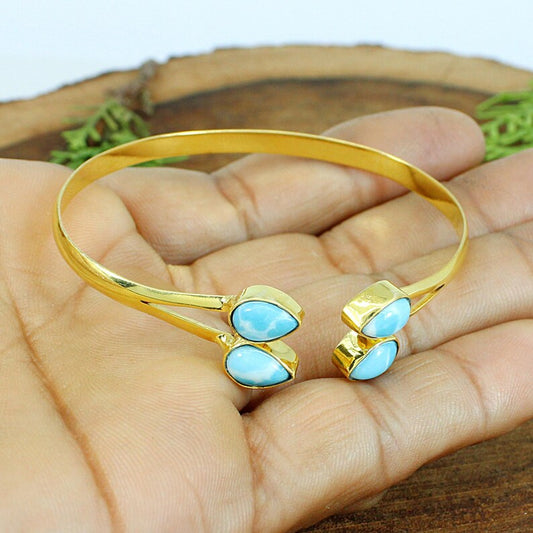 Pear Larimar Gold Plated Brass bangle