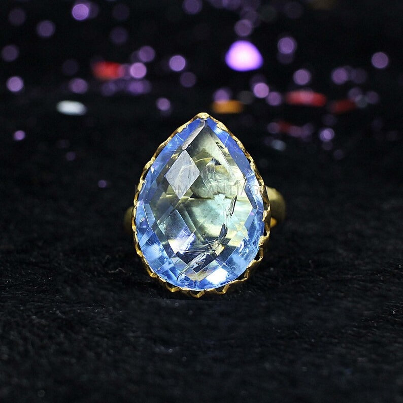 Sky Blue Topaz Gold Plated Brass Ring