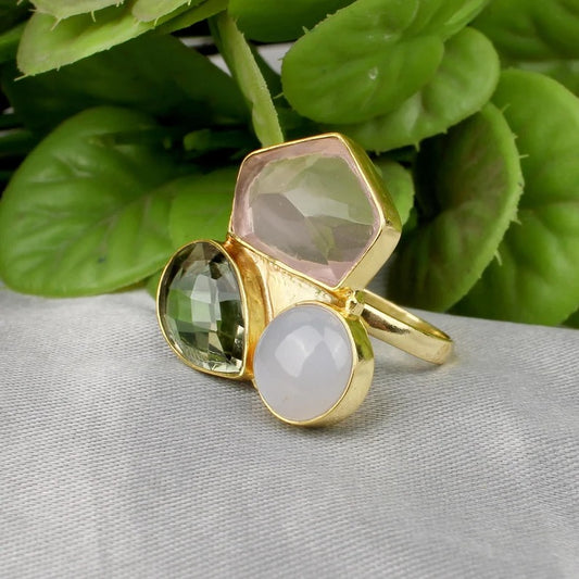 Rose Quartz And Green Amethyst Ring