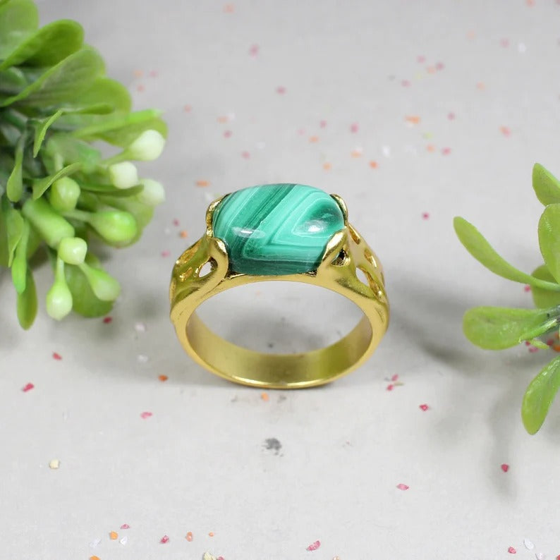 925 Sterling Silver Unique Malachite Gemstone Ring