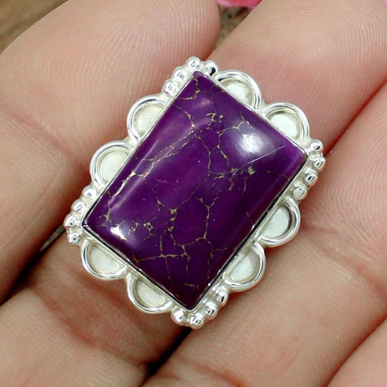 Rectangle Natural Mohave Purple Copper Turquoise Gemstone Silver Ring