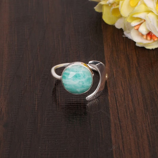 Natural Amazonite Half Moon Designer Ring