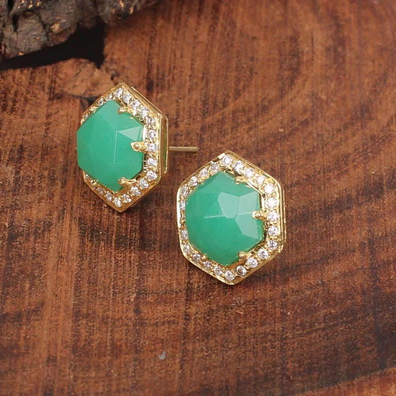 925 Sterling Silver Chrysoprase Chalcedony Earrings