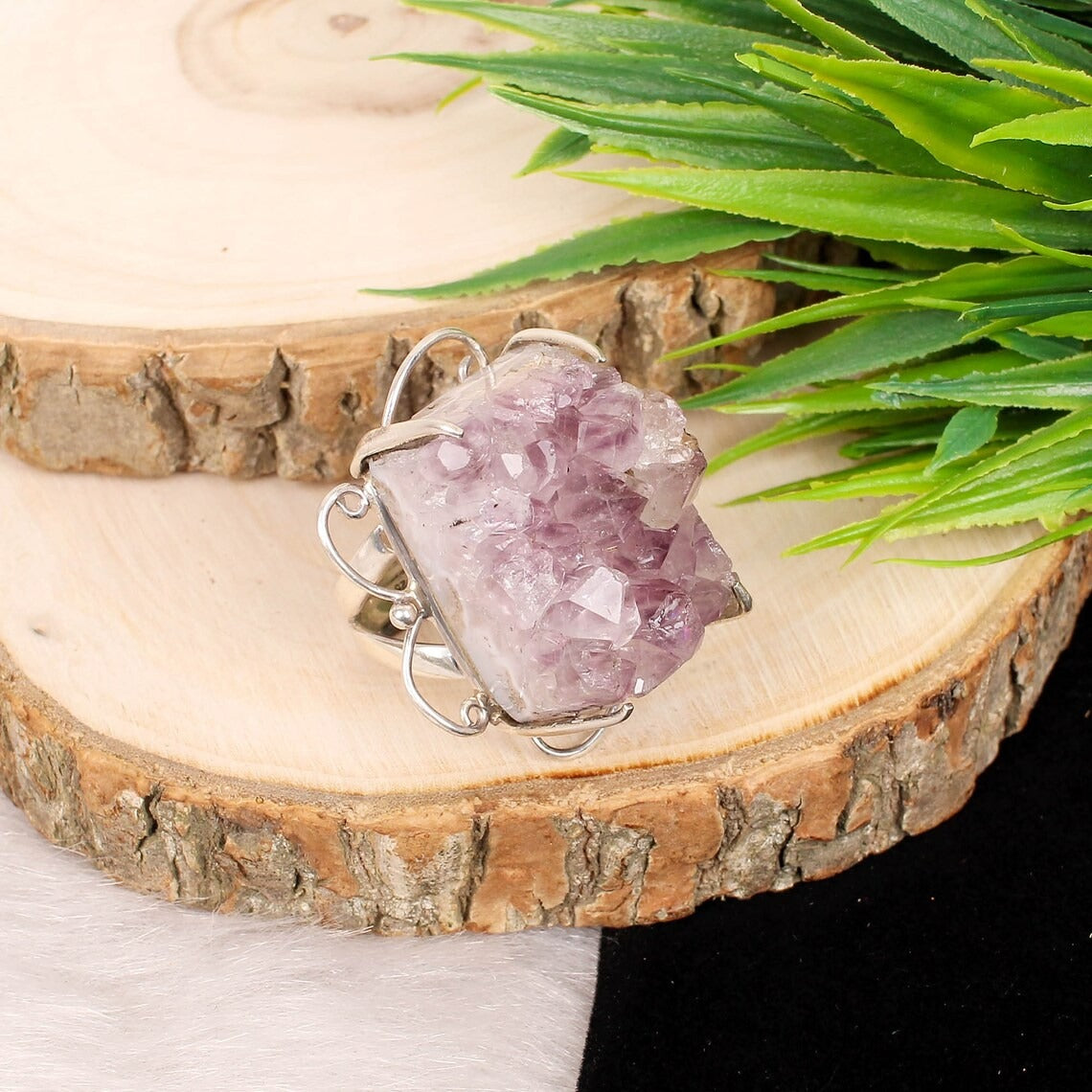 Amethyst Rock Druzy 92.5 Silver Ring