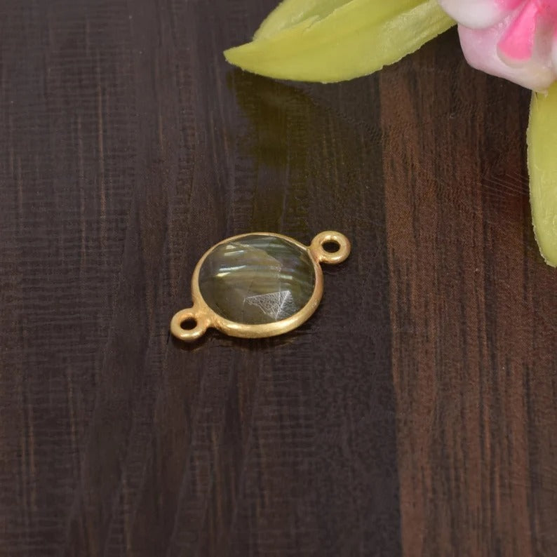 Natural Labradorite Gold Plated Charm Connector