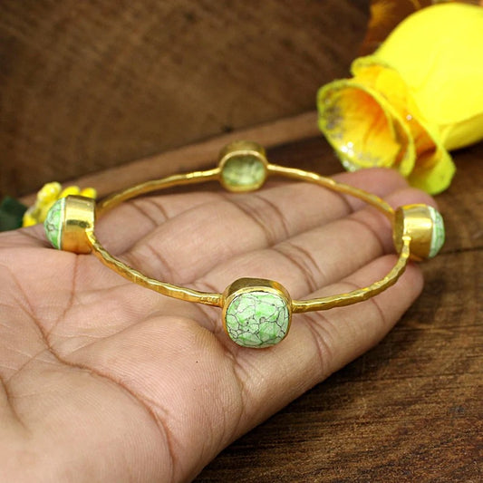 Green Turquoise Gold Plated Brass Bangle