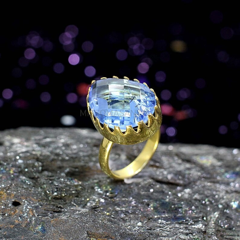 Sky Blue Topaz Gold Plated Brass Ring