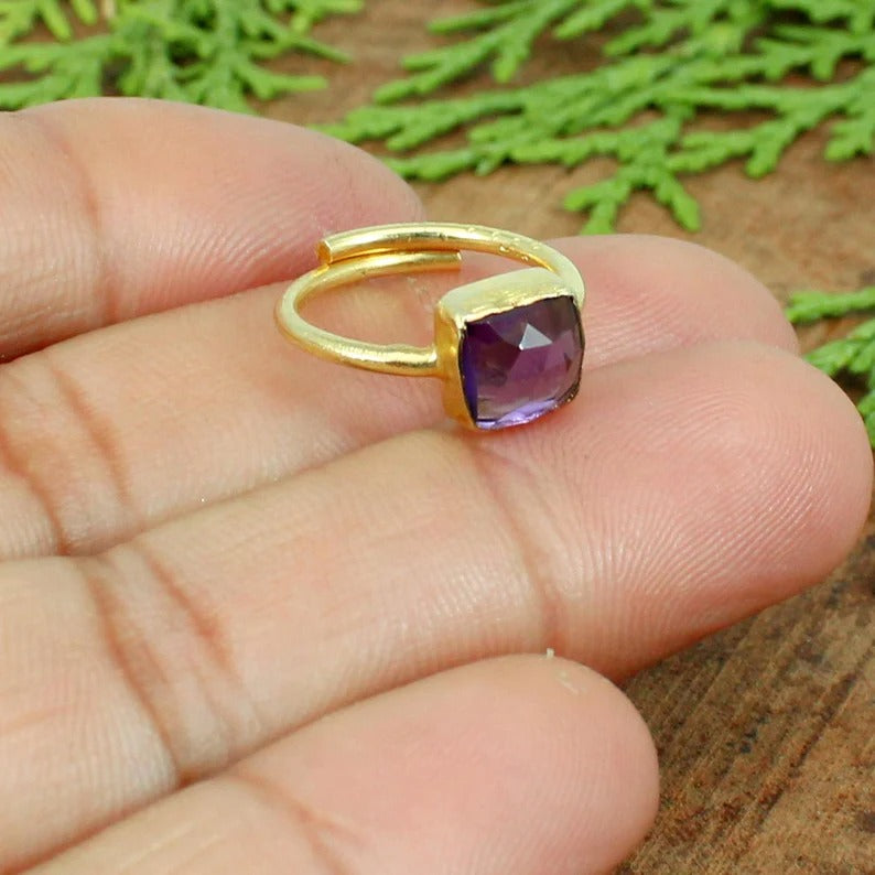 Purple Amethyst Everyday Wear Gold Plated Ring