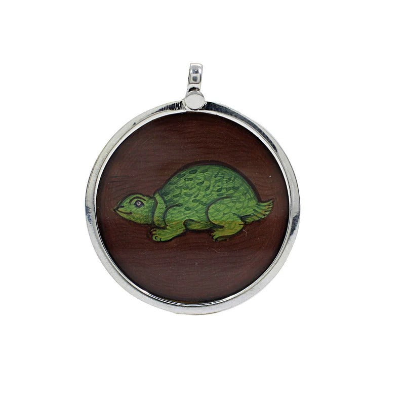 92.5 Sterling Silver Tortoise Painting Pendant