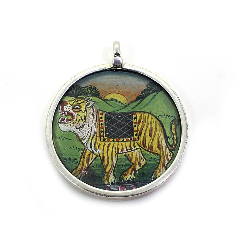 92.5 Sterling Silver Lion Handmade Painting Pendant