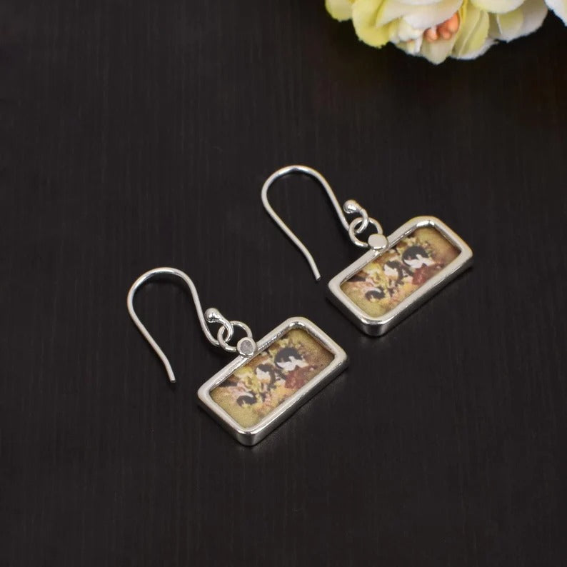 92.5 Sterling Silver Rectangle Painting Frame Earrings