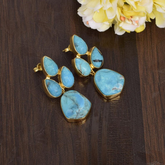 Beautiful Turquoise Antique Large Stud Earrings