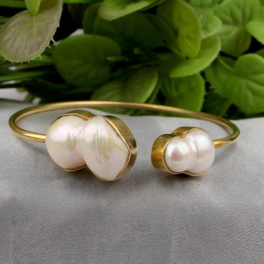 Gold Plated Natural Baroque Pearl Bangle