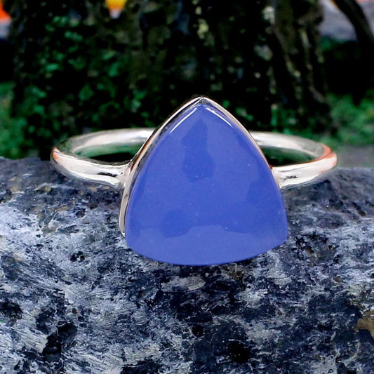 Trillion Blue Chalcedony Gemstone Silver Ring