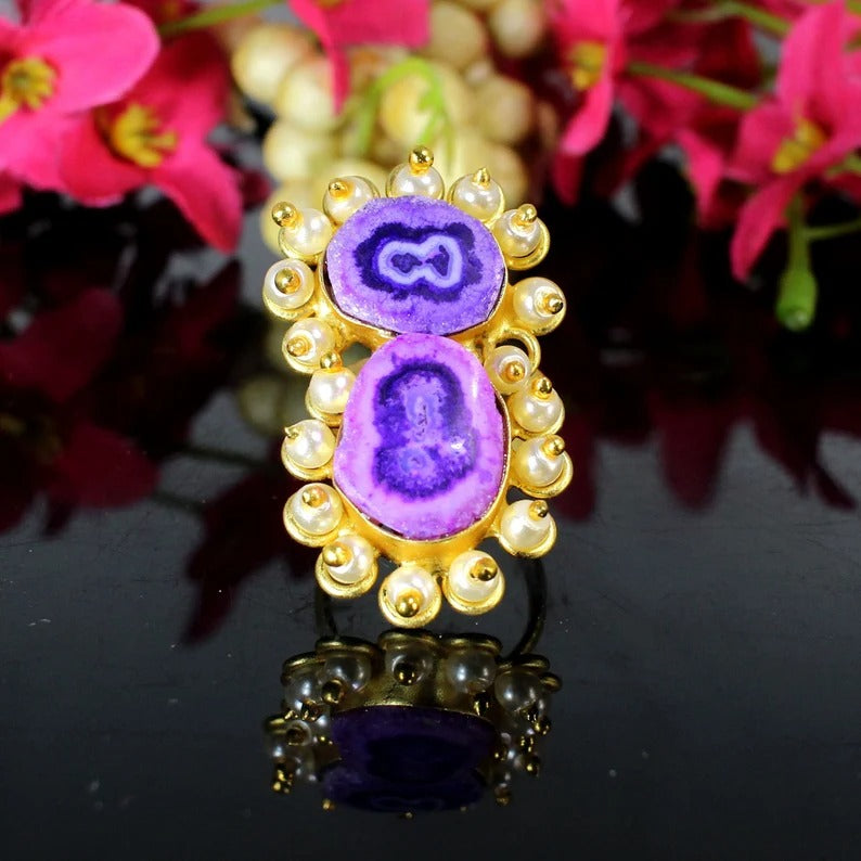 Purple Solar Quartz Ring