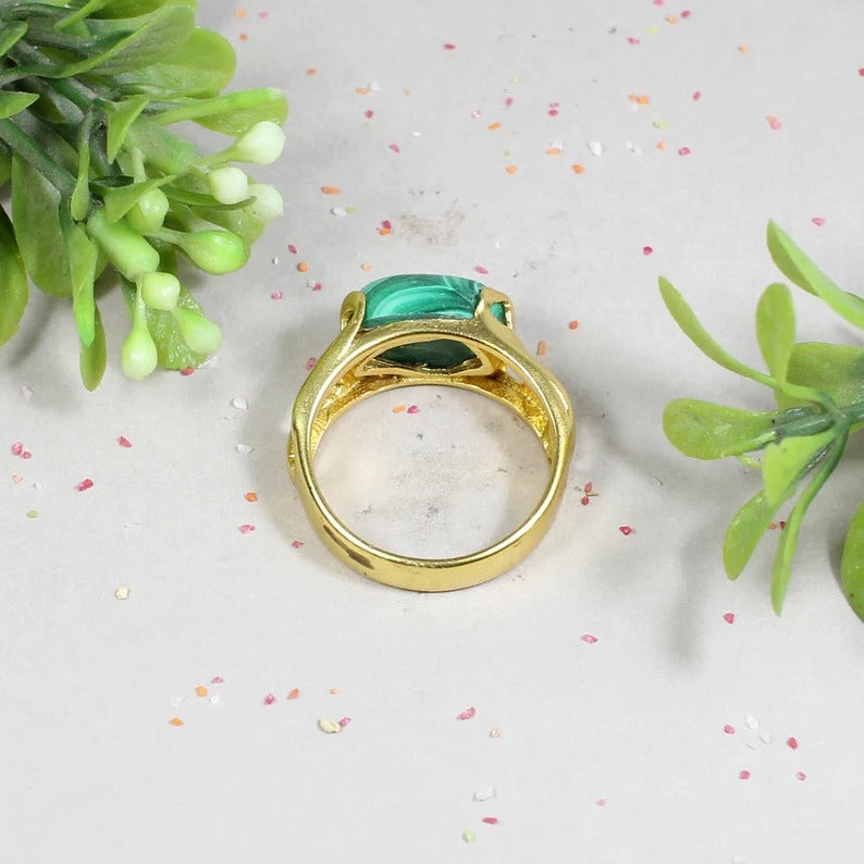 925 Sterling Silver Unique Malachite Gemstone Ring