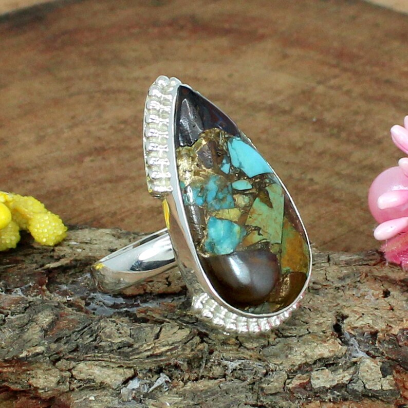 Pear Mohave Mexican Copper Turquoise Sterling Silver Ring