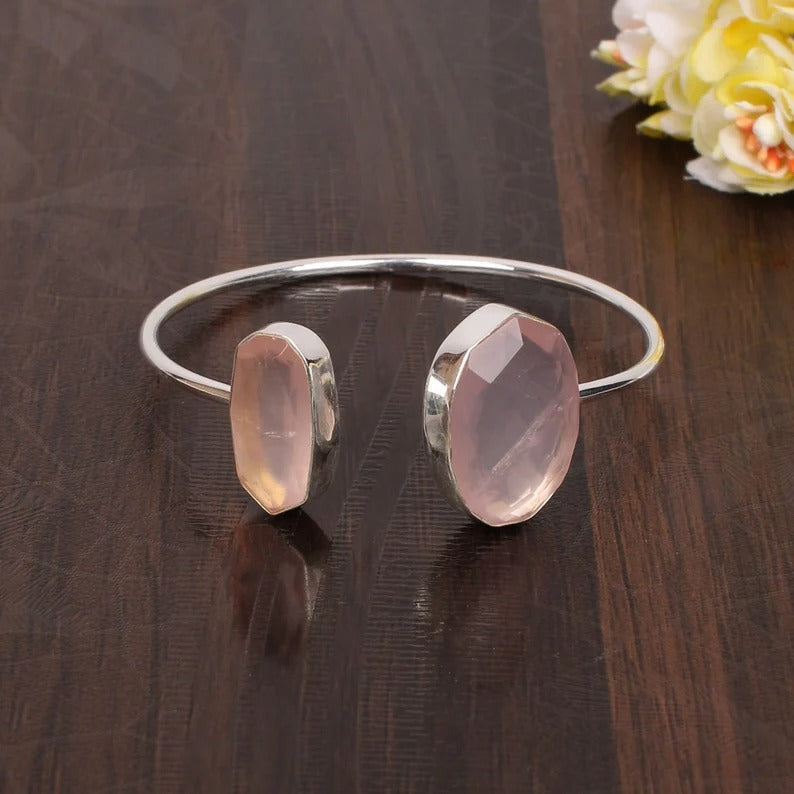 Pink Rose Quartz Cuff Bangle