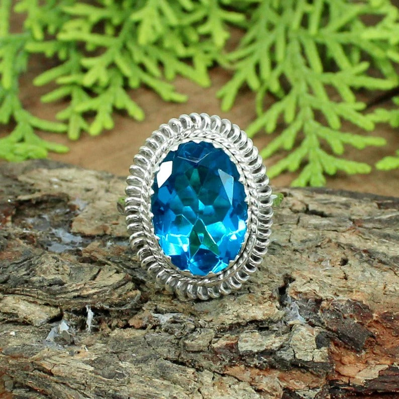 Blue Topaz Gemstone 92.5 Sterling Silver Ring