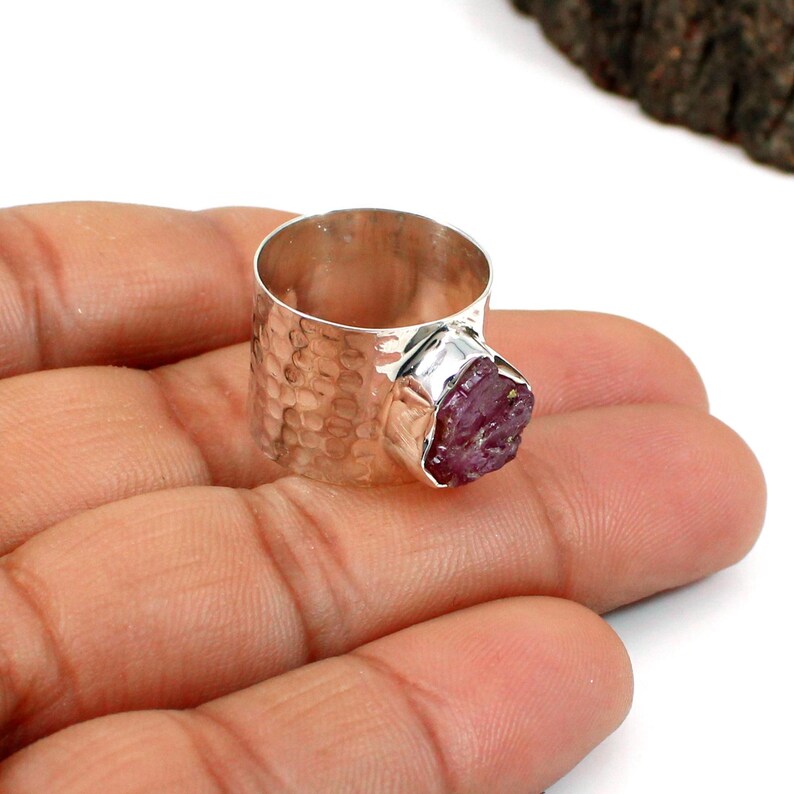 Pink Tourmaline Gemstone Wide Band Sterling Silver Ring