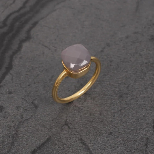 Gray Chalcedony Gemstone Sterling Silver Ring
