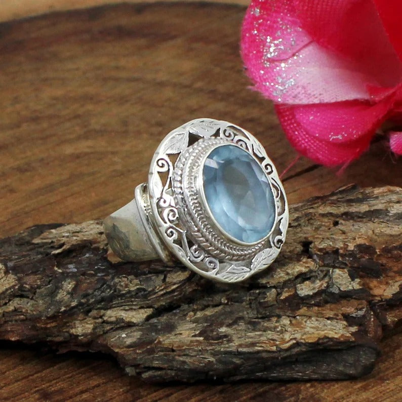 Aqua Quartz 92.5 Sterling Silver Ring