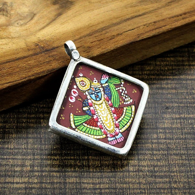 92.5 Sterling Silver Shree Nath Ji Portrait Pendant