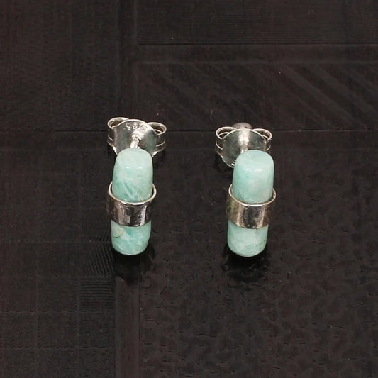 92.5 Sterling Silver Amazonite Gemstone Stud Earrings