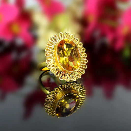 Citrine Gemstone Gold Plated Designer Ring