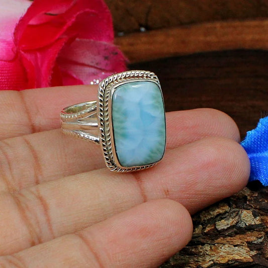 Larimar Gemstone 92.5 Sterling Silver Ring