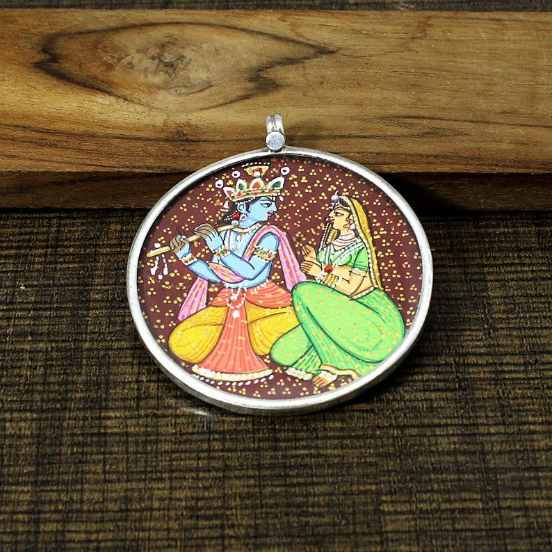 925 Sterling Silver Radha Krishna God Pendant