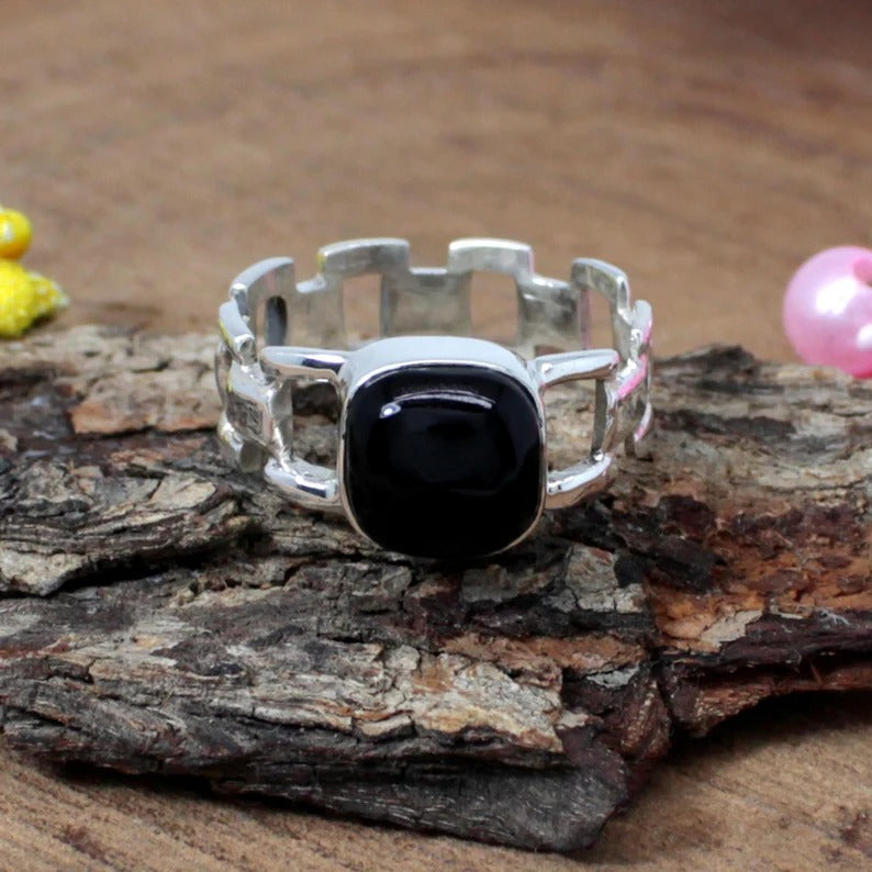 BlackOnyx Gemstone 92.5 Sterling Silver Ring