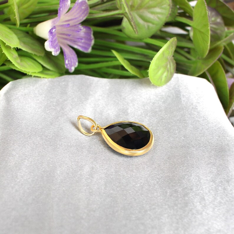 Black Onyx Gemstone Brass Pendant