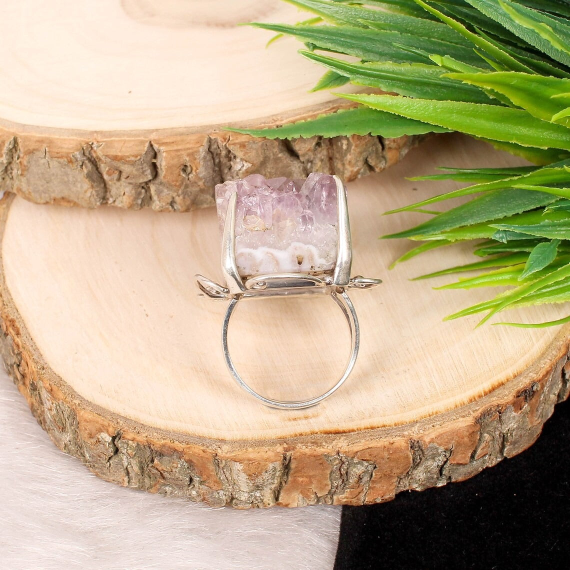 Amethyst Rock Druzy 92.5 Silver Ring