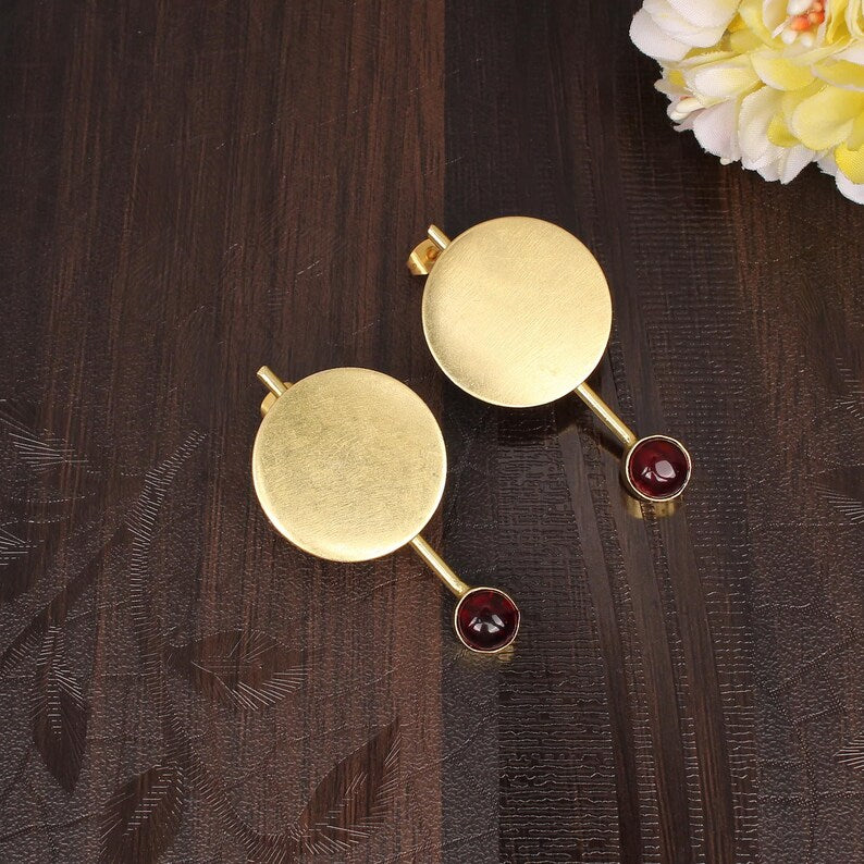 Gold Plated Brass Garnet Earrings