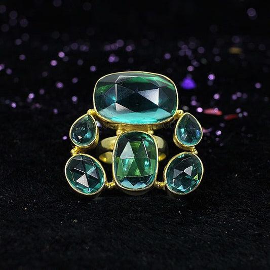 Apatite Gemstone Gold Plated Brass Ring