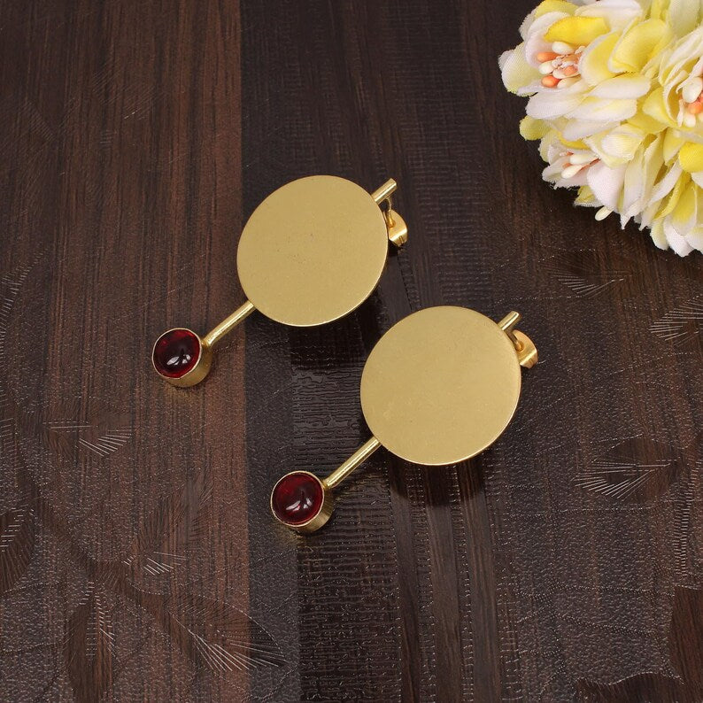 Gold Plated Brass Garnet Earrings